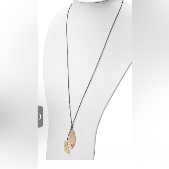 Sterling Silver Black-plated Rose & Gold-tone Feather Necklace - Picture 4 of 6